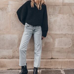 Mikuta Cropped Straight Ankle Jean Raw Hem Button Light Wash Women's Size 30 NWT